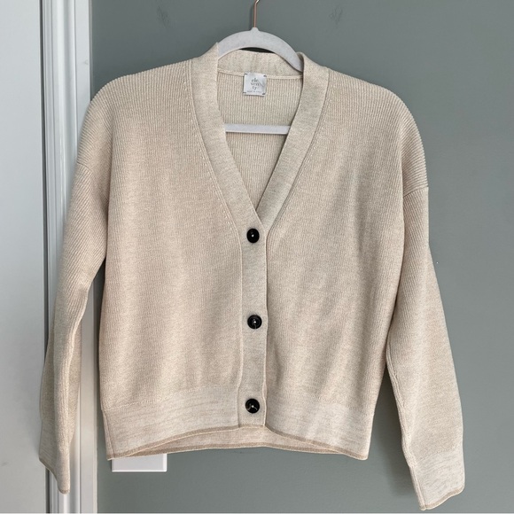 Eleventy Italian Made 100% Cotton Metallic Thread Beige Neutral Knit Cardigan - Picture 4 of 17